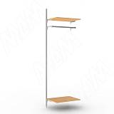 KALI, дополнительная секция,  1 прямая стойка, узкий профиль, для 2-х деревянных полок, для 2-х овальных штанг, серебро