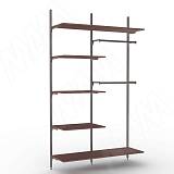 KALI, 2 секции, 3 прямых стойки, узкий профиль, для 5-ти деревянных полок, для 2-х овальных штанг, бронза