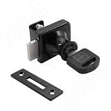 Замок-ручка для 1-ой двери, без сверления, выдвижной + отв. планка, черный