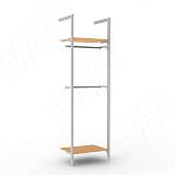 KALI, 1 секция, 2 L-образной стойки, для 2-х деревянных полок, для 2-х овальных штанг, серебро