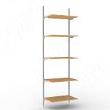 KALI, 1 секция, 2 прямые стойки, узкий профиль, для 5-ти деревянных полок, серебро