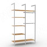 KALI, 2 секции, 3 L-образной стойки, для 5-ти деревянных полок, для 2-х овальных штанг, серебро