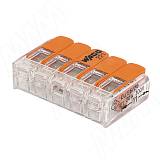 221 Клемма на пять подключений с рычажком, для проводов 0.14-4.0 кв.мм, ток 32А