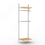 KALI, 1 секция, 2 прямые стойки, узкий профиль, для 2-х деревянных полок, для 2-х овальных штанг, серебро