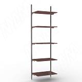 KALI, 1 секция, 2 прямые стойки, узкий профиль, для 5-ти деревянных полок, бронза