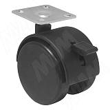 Опора двухколесная с площадкой, D50 мм, со стопором, черная